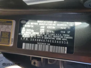 2014 Kia Optima LX with VIN 5XXGM4A76EG340958, listed as a Copart auction lot 53779365 with 54,324 mi miles and Salvage Title. Bid and sale history available at carsss.com. Image 12.
