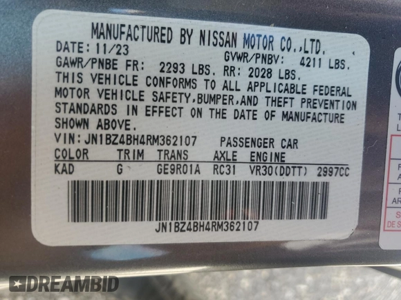 2024 Nissan Z Performance z VIN JN1BZ4BH4RM362107, wystawiony jako Copart lot #66801104 z przebiegiem 18 863 mil mil oraz Szkoda całkowita • Salvage title. Historia ofert i sprzedaży dostępna na DreamBid. Obrazek 13.