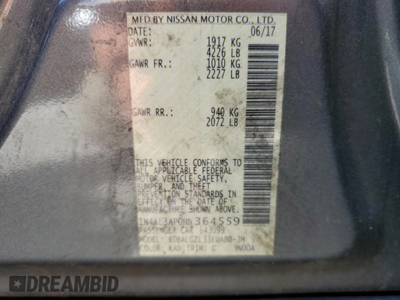 2017 Nissan Altima SR with VIN 1N4AL3AP0HN364559, listed as a Copart auction lot 50718105 with 161,608 mi miles and Salvage Title. Bid and sale history available at DreamBid. Image 12.