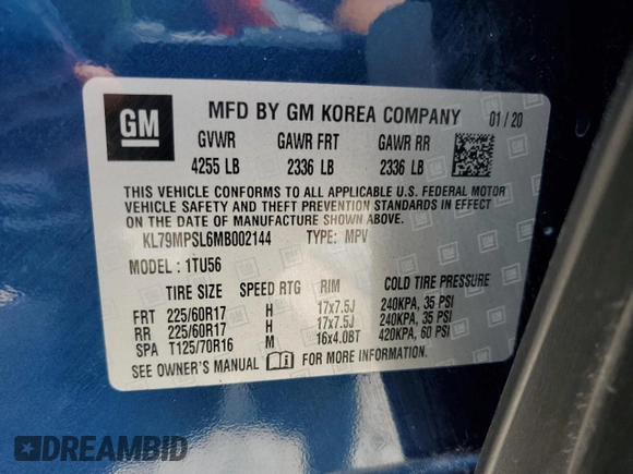 2021 Chevrolet TrailBlazer LT with VIN KL79MPSL6MB002144, listed as a Copart auction lot 63114794 with 58,678 mi miles and Salvage Title. Bid and sale history available at DreamBid. Image 15.