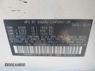 2020 Subaru Impreza with VIN 4S3GKAB64L3604900, listed as a IAAI auction lot 41652056 with 39,656 mi miles and . Bid and sale history available at DreamBid. Image 9.