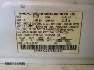 2007 Nissan Maxima 3.5 SE with VIN 1N4BA41E47C863681, listed as a Copart auction lot 75890304 with 113,137 mi miles and Salvage Title. Bid and sale history available at carsss.com. Image 14.