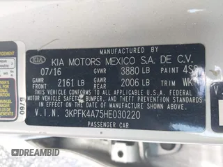 2017 Kia Forte LX with VIN 3KPFK4A75HE030220, listed as a IAAI auction lot 42004997 with 212,484 mi miles. Bid and sale history available at carsss.com. Image 9.