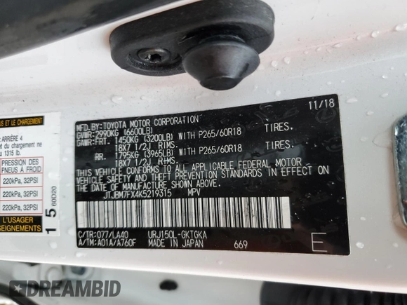 2019 Lexus GX with VIN JTJBM7FX4K5219315, listed as a Copart auction lot 38285593 with 90,449 mi miles. Bid and sale history available at carsss.com. Image 15.