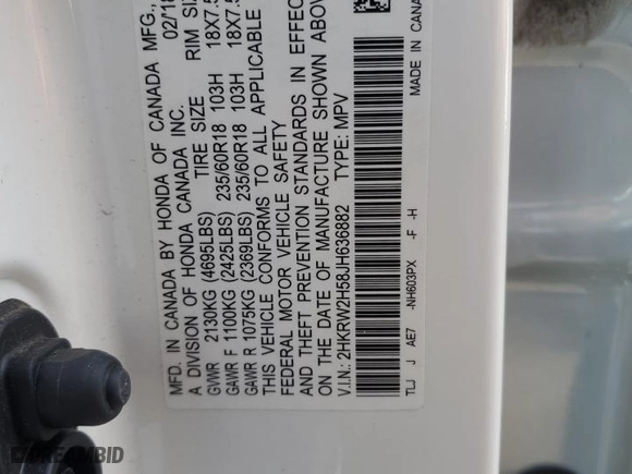 2018 Honda CR-V EX with VIN 2HKRW2H58JH636882, listed as a Copart auction lot 80663494 with 51,224 mi miles and Salvage Title. Bid and sale history available at carsss.com. Image 14.