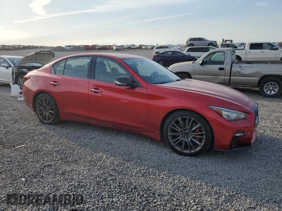 2021 Infiniti Q50 Red Sport 400 with VIN JN1FV7DP8MM850097, listed as a Copart auction lot 48663665 with 82,788 mi miles and Salvage Title. Bid and sale history available at DreamBid. Image 4.
