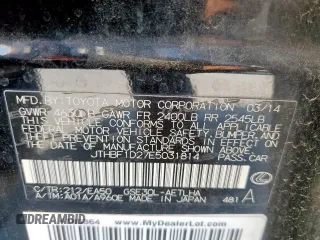 2014 Lexus IS 250 with VIN JTHBF1D27E5031814, listed as a Copart auction lot 58411275 with 134,491 mi miles and Salvage title. Bid and sale history available at DreamBid. Image 12.