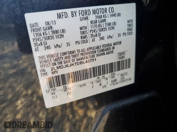 2013 Lincoln MKX z VIN 2LMDJ6JK7DBL43751, wystawiony jako Copart lot #50686865 z przebiegiem 98 978 mil mil oraz Szkoda całkowita • Salvage title. Historia ofert i sprzedaży dostępna na DreamBid. Obrazek 13.
