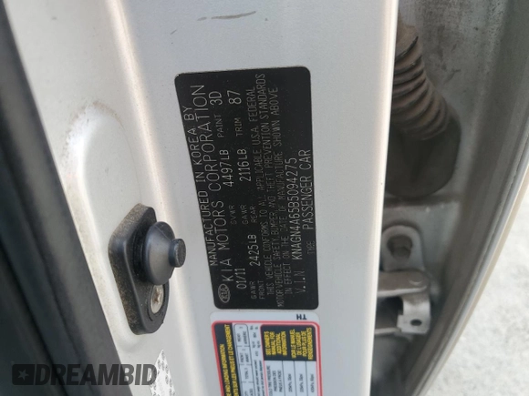 2011 Kia Optima EX with VIN KNAGN4A65B5094275, listed as a Copart auction lot 47692835 with 290,512 mi miles and Salvage Title. Bid and sale history available at carsss.com. Image 12.