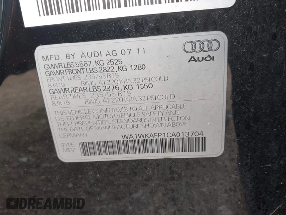 2012 Audi Q5 Prestige z VIN WA1WKAFP1CA013704, wystawiony jako IAAI lot #42171128 z przebiegiem 131 027 mil mil oraz . Historia ofert i sprzedaży dostępna na DreamBid. Obrazek 9.