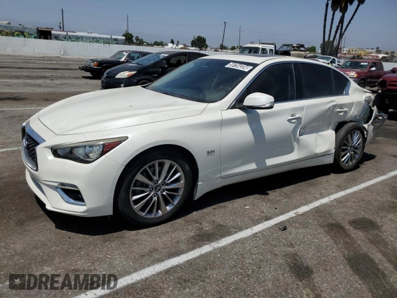 2018 Infiniti Q50 Luxe with VIN JN1EV7APXJM350096, listed as a Copart auction lot 59754334 with 46,798 mi miles and Salvage title. Bid and sale history available at DreamBid. Image 1.