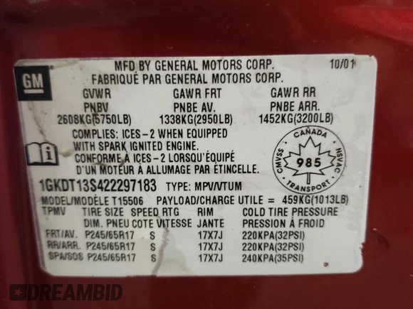 2002 GMC Envoy SLT with VIN 1GKDT13S422297183, listed as a Copart auction lot 51589255 with 84,601 mi miles and Salvage Title. Bid and sale history available at carsss.com. Image 13.