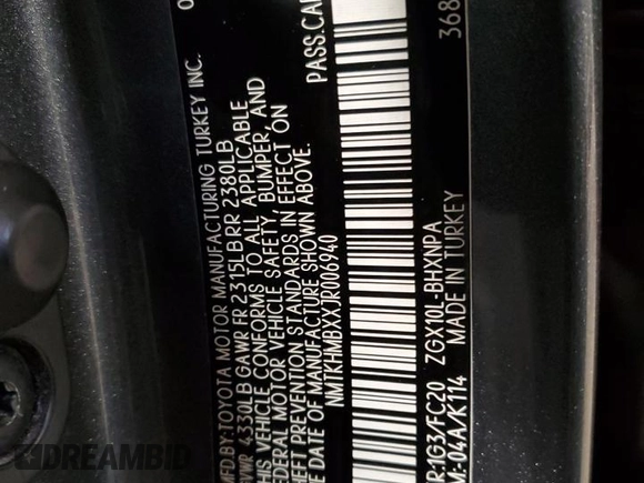 2018 Toyota C-HR XLE with VIN NMTKHMBXXJR006940, listed as a Copart auction lot 51422475 with 41,667 mi miles and Salvage Title. Bid and sale history available at DreamBid. Image 13.