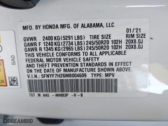 2021 Honda Passport Sport with VIN 5FNYF7H26MB004609, listed as a IAAI auction lot 41882670 with 77,934 mi miles. Bid and sale history available at carsss.com. Image 9.