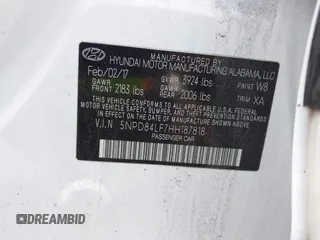 2017 Hyundai Elantra Limited with VIN 5NPD84LF7HH187818, listed as a IAAI auction lot 40508862 with 129,051 mi miles and . Bid and sale history available at DreamBid. Image 9.