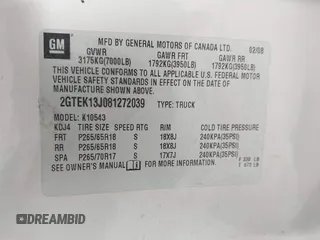 2008 GMC Sierra 1500 SLE1 с VIN 2GTEK13J081272039, выставлен на аукционе IAAI как лот 42261690 с пробегом 210 615 миль миль и . История ставок и продаж доступна на DreamBid. Изображение 9.