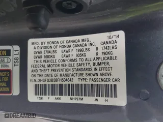 2015 Honda Civic Coupe LX with VIN 2HGFG3B58FH504642, listed as a IAAI auction lot 41672862 with 169,192 mi miles. Bid and sale history available at carsss.com. Image 9.