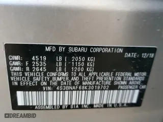 2019 Subaru Legacy Premium with VIN 4S3BNAF68K3019702, listed as a Copart auction lot 48258135 with 50,437 mi miles and Salvage Title. Bid and sale history available at carsss.com. Image 12.