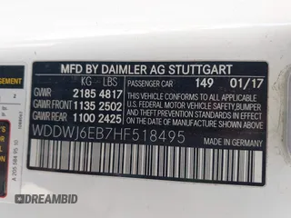 2017 Mercedes-Benz C 43 AMG with VIN WDDWJ6EB7HF518495, listed as a IAAI auction lot 41872129 with 122,555 mi miles and . Bid and sale history available at carsss.com. Image 9.