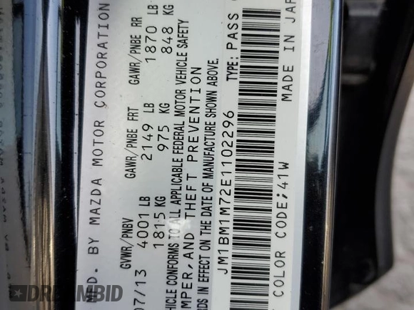 2014 Mazda 3 i Grand Touring with VIN JM1BM1M72E1102296, listed as a Copart auction lot 79222024 with 144,122 mi miles and Salvage Title. Bid and sale history available at DreamBid. Image 13.