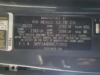 2024 Kia Forte GT-Line with VIN 3KPF54AD8RE711910, listed as a Copart auction lot 45912615 with 2,906 mi miles and Salvage Title. Bid and sale history available at carsss.com. Image 12.