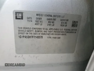 2015 Chevrolet Cruze LS with VIN 1G1PA5SH7F7143578, listed as a Copart auction lot 50256905 with 121,519 mi miles and Salvage Title. Bid and sale history available at DreamBid. Image 13.