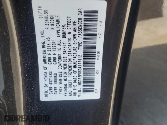 2016 Honda Accord Sport z VIN 1HGCR2F55GA177912, wystawiony jako Copart lot #59403025 z przebiegiem 115 325 mil mil oraz Szkoda całkowita • Salvage title. Historia ofert i sprzedaży dostępna na DreamBid. Obrazek 12.