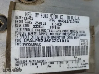 1993 Ford Taurus GL with VIN 1FALP52U6PG231014, listed as a Copart auction lot 69260814 with 156,668 mi miles and Salvage Title. Bid and sale history available at carsss.com. Image 12.