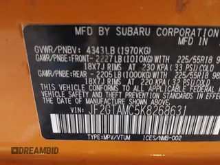 2019 Subaru Crosstrek Limited с VIN JF2GTAMC5K8268631, выставлен на аукционе IAAI как лот 42074349 с пробегом 121 011 миль миль и . История ставок и продаж доступна на DreamBid. Изображение 9.