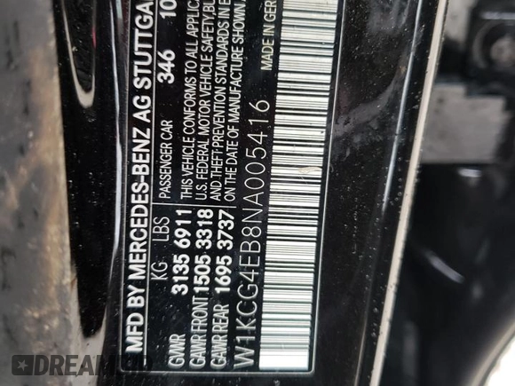 2022 Mercedes-Benz EQS with VIN W1KCG4EB8NA005416, listed as a Copart auction lot 45281084 with 0 mi miles. Bid and sale history available at carsss.com. Image 13.