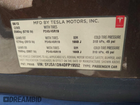 2013 Tesla Model S z VIN 5YJSA1DN4DFP19552, wystawiony jako IAAI lot #41360466 z przebiegiem 129 806 mil mil oraz . Historia ofert i sprzedaży dostępna na DreamBid. Obrazek 9.