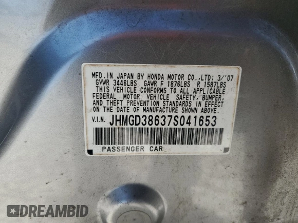 2007 Honda Fit Sport with VIN JHMGD38637S041653, listed as a Copart auction lot 48224085 with 121,493 mi miles and Salvage Title. Bid and sale history available at carsss.com. Image 12.