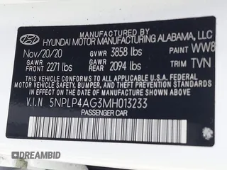 2021 Hyundai Elantra Limited with VIN 5NPLP4AG3MH013233, listed as a IAAI auction lot 39126915 with 40,008 mi miles and . Bid and sale history available at DreamBid. Image 9.