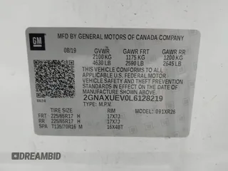 2020 Chevrolet Equinox LT with VIN 2GNAXUEV0L6128219, listed as a IAAI auction lot 41205372 with 106,611 mi miles. Bid and sale history available at carsss.com. Image 9.