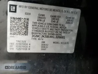 2019 Chevrolet Trax LS z VIN 3GNCJKSBXKL326681, wystawiony jako Copart lot #52777315 z przebiegiem 62 451 mil mil oraz Szkoda całkowita • Salvage title. Historia ofert i sprzedaży dostępna na DreamBid. Obrazek 14.