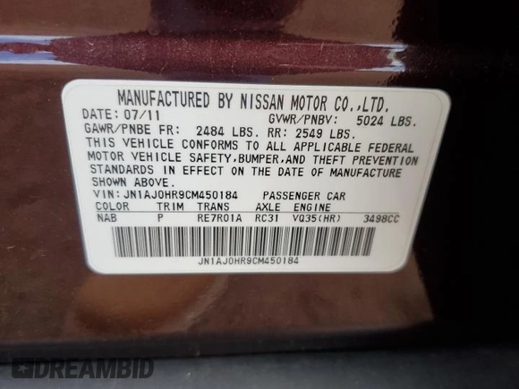 2012 Infiniti EX Journey z VIN JN1AJ0HR9CM450184, wystawiony jako Copart lot #57685715 z przebiegiem Nie podano mil oraz Szkoda całkowita • Salvage title. Historia ofert i sprzedaży dostępna na DreamBid. Obrazek 12.
