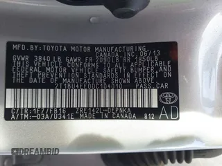 2013 Toyota Corolla L with VIN 2T1BU4EE0DC104010, listed as a IAAI auction lot 41473768 with 67,808 mi miles. Bid and sale history available at carsss.com. Image 9.