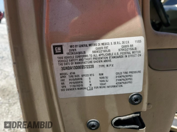 2006 Chevrolet HHR LS with VIN 3GNDA13D06S572228, listed as a Copart auction lot 53294615 with 243,823 mi miles and Salvage Title. Bid and sale history available at carsss.com. Image 15.