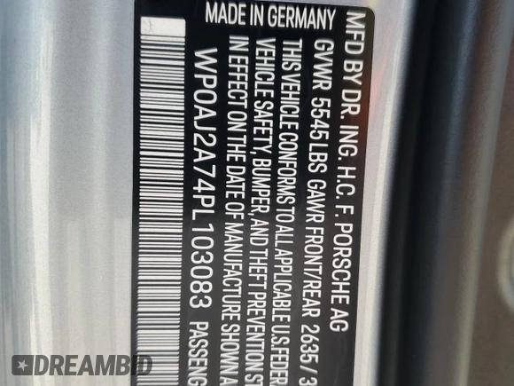 2023 Porsche Panamera with VIN WP0AJ2A74PL103083, listed as a Copart auction lot 83108924 with Not provided miles and Salvage title. Bid and sale history available at DreamBid. Image 12.