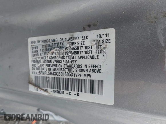 2012 Honda Odyssey EX с VIN 5FNRL5H4XCB016053, выставлен на аукционе IAAI как лот 42385722 с пробегом 216 212 миль миль и . История ставок и продаж доступна на DreamBid. Изображение 9.