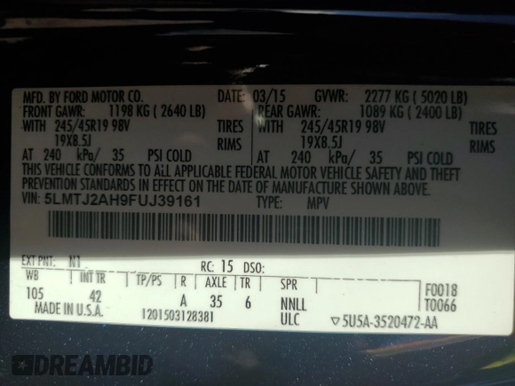 2015 Lincoln MKC with VIN 5LMTJ2AH9FUJ39161, listed as a Copart auction lot 44650765 with 152,528 mi miles and Clean Title. Bid and sale history available at DreamBid. Image 12.