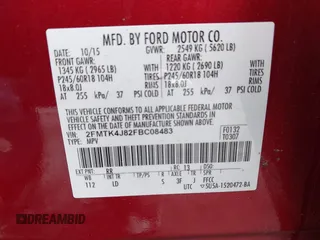 2015 Ford Edge SEL with VIN 2FMTK4J82FBC08483, listed as a IAAI auction lot 41552998 with 124,720 mi miles. Bid and sale history available at carsss.com. Image 9.