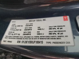 2018 Tesla Model 3 Long Range Battery with VIN 5YJ3E1EBXJF100415, listed as a Copart auction lot 53295825 with Not Provided miles and Salvage Title. Bid and sale history available at DreamBid. Image 12.