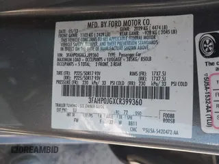 2012 Ford Fusion SEL with VIN 3FAHP0JGXCR399360, listed as a IAAI auction lot 42313097 with 132,331 mi miles and . Bid and sale history available at DreamBid. Image 9.