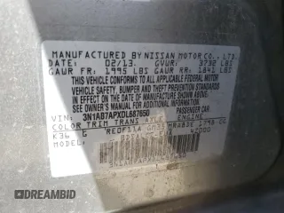 2013 Nissan Sentra FE+ S with VIN 3N1AB7APXDL687650, listed as a Copart auction lot 49295375 with 158,913 mi miles and Salvage Title. Bid and sale history available at DreamBid. Image 14.