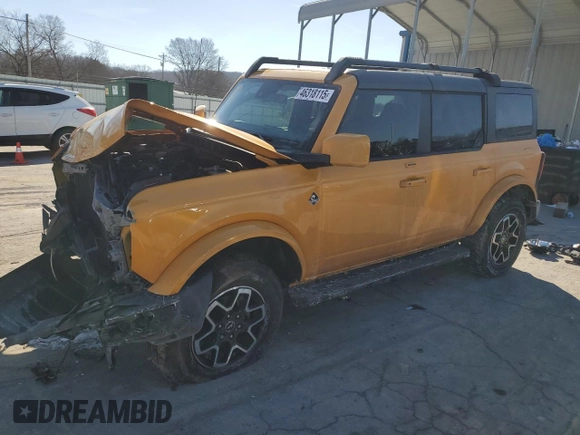 2022 Ford Bronco with VIN 1FMEE5BP5NLB59094, listed as a Copart auction lot 46318115 with 46,101 mi miles and Salvage Title. Bid and sale history available at DreamBid. Image 1.
