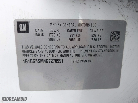 2016 Chevrolet Cruze Premier with VIN 1G1BG5SM4G7270991, listed as a IAAI auction lot 41882518 with 71,398 mi miles. Bid and sale history available at carsss.com. Image 9.
