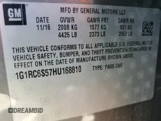 2017 Chevrolet Volt LT with VIN 1G1RC6S57HU168810, listed as a Copart auction lot 50873355 with 189,811 mi miles and Clean Title. Bid and sale history available at carsss.com. Image 12.