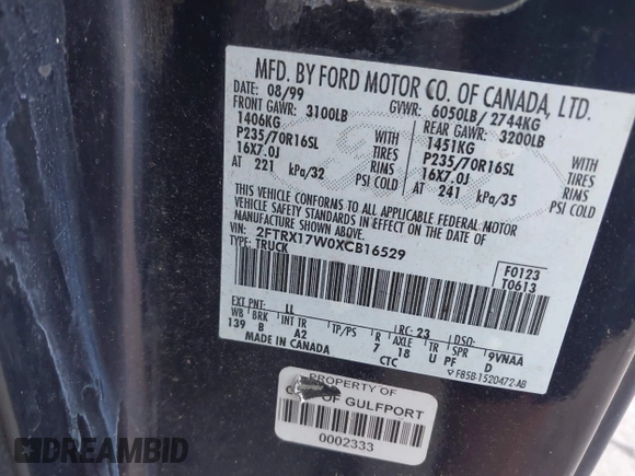 1999 Ford F-150 с VIN 2FTRX17W0XCB16529, выставлен на аукционе IAAI как лот 42040891 с пробегом 186 172 миль миль и . История ставок и продаж доступна на DreamBid. Изображение 9.