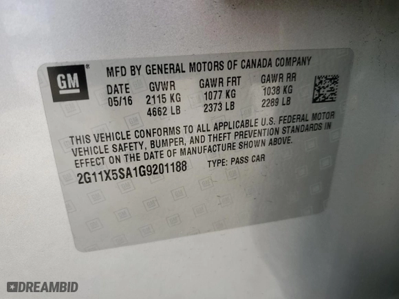 2016 Chevrolet Impala LS with VIN 2G11X5SA1G9201188, listed as a Copart auction lot 85582484 with 182,932 mi miles and Salvage Title. Bid and sale history available at carsss.com. Image 14.